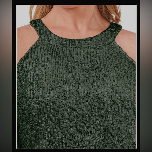 NWOT Blanches Sequin Top Long Sleeve Crew Tunic open shoulder Top - Picture 6 of 13